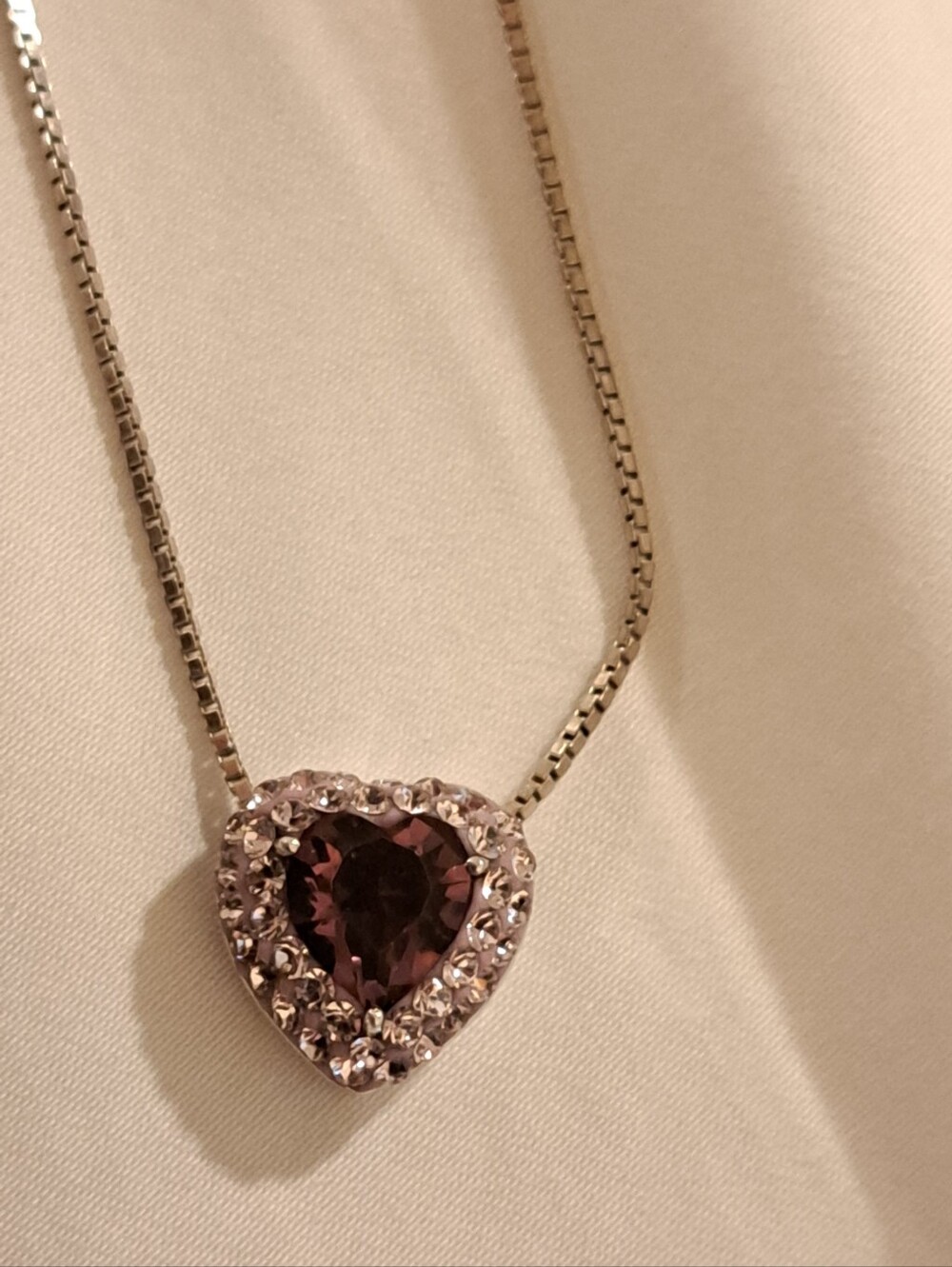 925 Silver Heart Pendant Necklace with Ametyst Center Stone and Crystal Halo